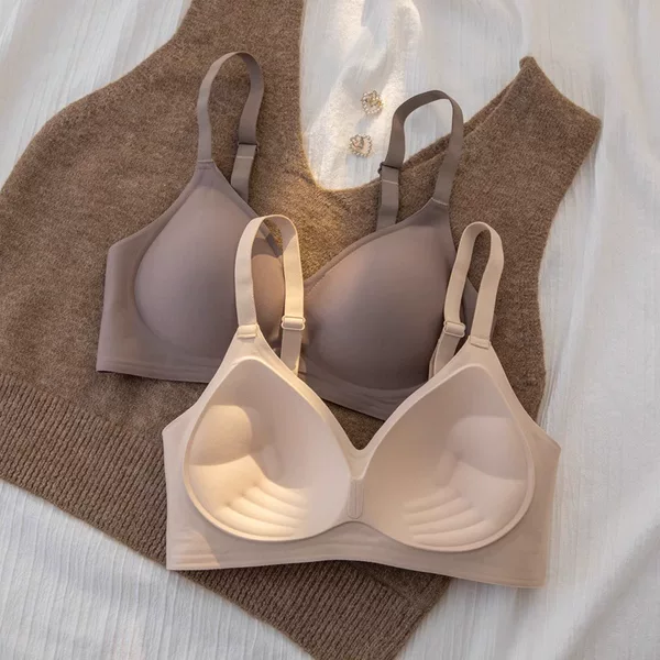 Tenu3Ps Comic-Style Bra for Small Busts, Push-Up Bra That Makes the Bust Look Bigger, Seamless, Side Support, Anti-Sagging, Fixed Cup Bra