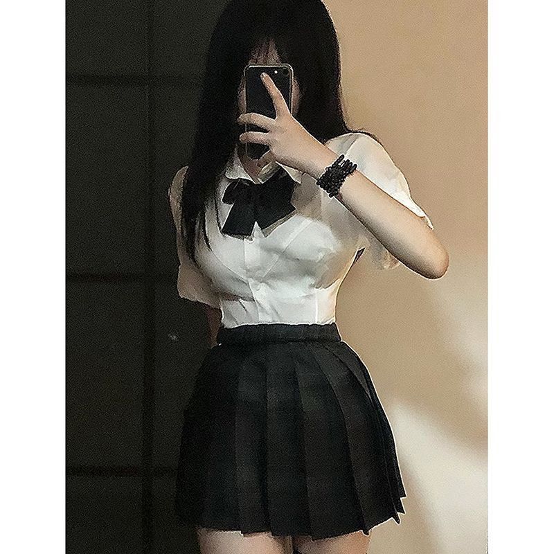 슬림 셔츠, 허리 타이트 셔츠, JK 일본 핫걸 슬림 탑, 가슴 반팔, 올 매치 순수 정욕 셔츠