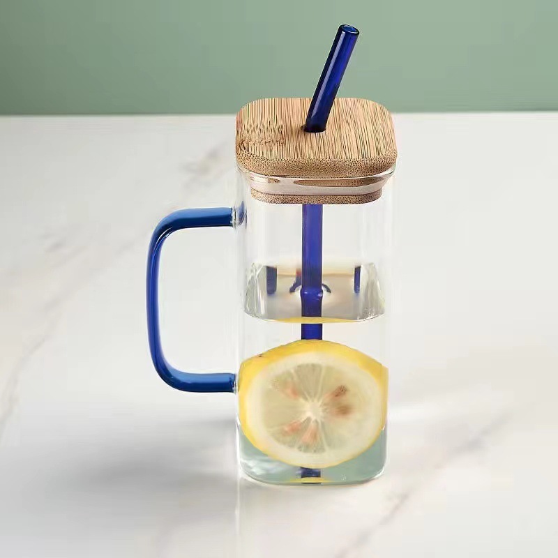 Cristal cuadrado de alta gama de alto aspecto estilo retro nuevo resistente al calor hogar a prueba de explosiones de negocios taza de agua borosilicato taza de té
