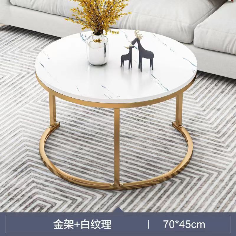 Mesa de té lujosa moderna pequeña sala de estar mesa redonda simple de mármol italiano creativo mesa de té de hierro forjado