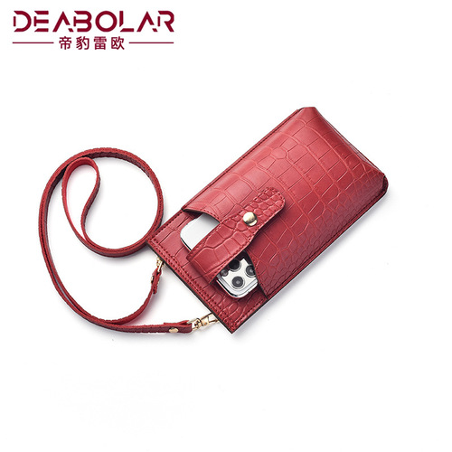Wallet women's crocodile pattern mini mobile phone bag card holder shoulder crossbody small bag buckle mobile phone leather case women's wallet