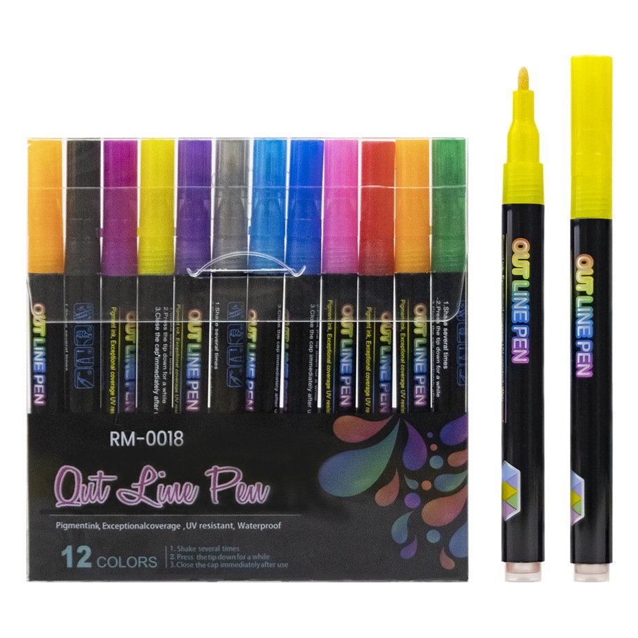 Lápiz de contorno de doble línea resaltador transfronterizo Amazon papelería Pluma de gel flash Comercio exterior resaltador de contorno de doble línea