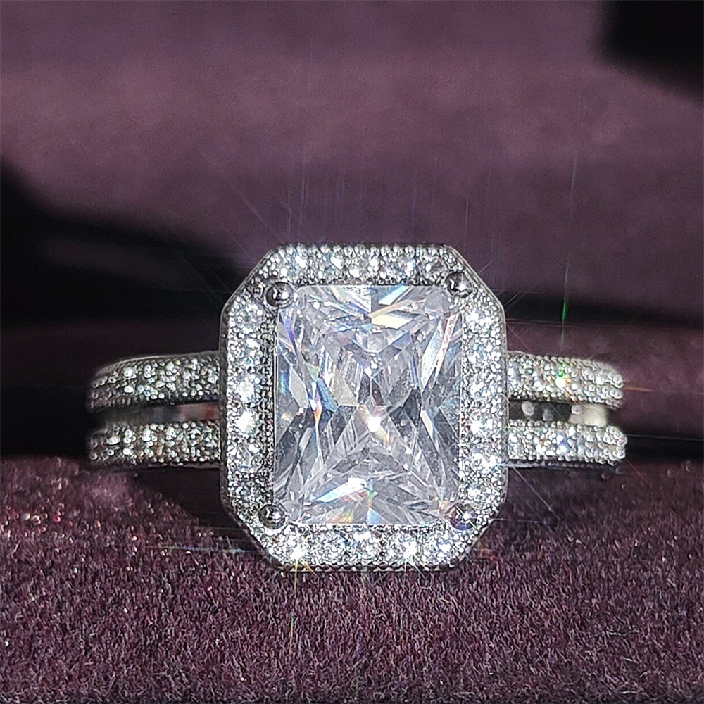 Fashion Geometric Copper Inlay Zircon Rings Earrings