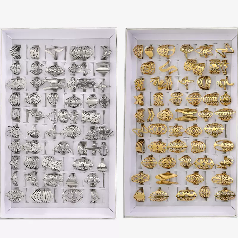 厂家批发切割大花不锈钢戒指混款电镀钛钢镂空花戒戒指不锈钢混款