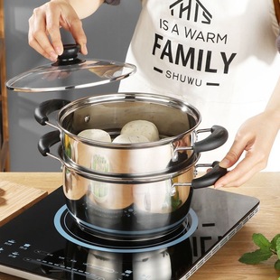 Thickened Stainless Steel Pot with Double Handles for Home Use, Multifunctional Soup Pot, Hot Pot, Steamer, Milk Pot, Noodle Pot, and Baby Food Pot