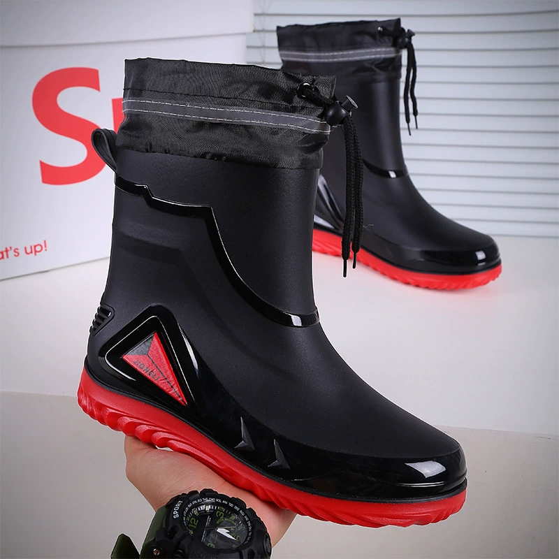 Резиновые сапоги, Мужская модная непромокаемая обувь до середины икры, нескользящая Толстая износостойкая резиновая обувь, Уличная обувь для рыбалки, автомойка, кухонная Рабочая обувь