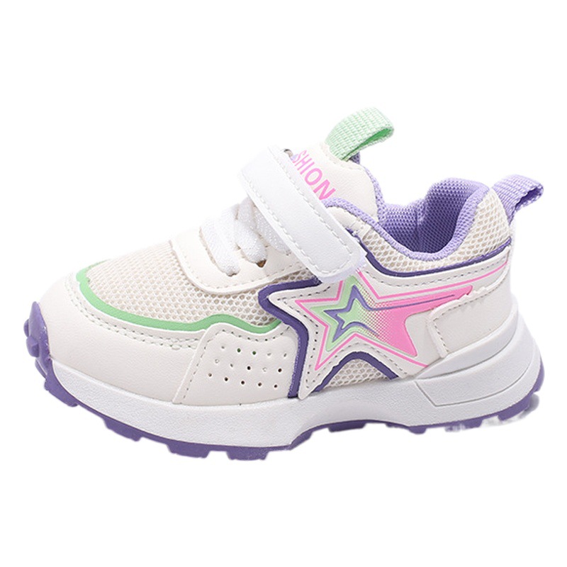 Zapatos de malla para niños, novedad primavera 2026, venta al por mayor, zapatos deportivos transpirables de suela blanda para bebés y niños pequeños, zapatos deportivos para niñas.