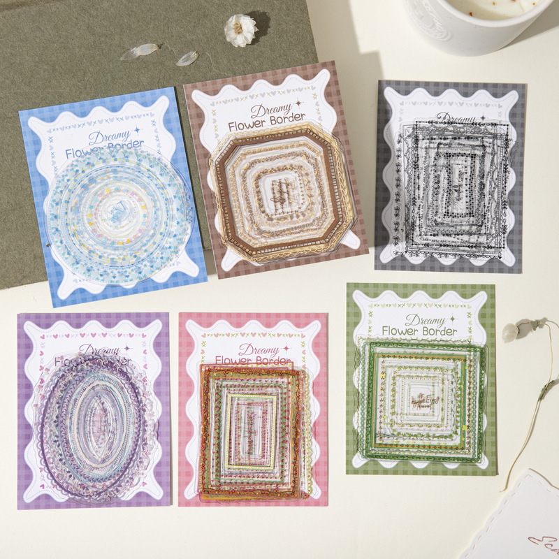 Tomato Sauce Girl Dreamy Lace Series Simple Geometric Border Theme Multi-Layer Die-Cut Sticker Pack 6 Designs