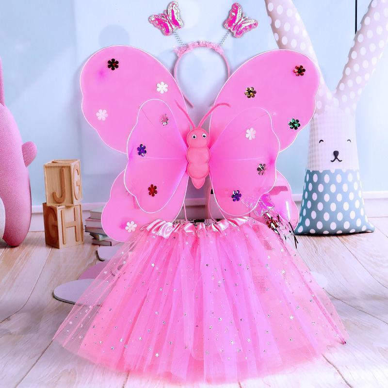 Mariposa brillante alas juguetes para niños regalos de cumpleaños estrella falda de hadas palo pequeña princesa conjunto de props