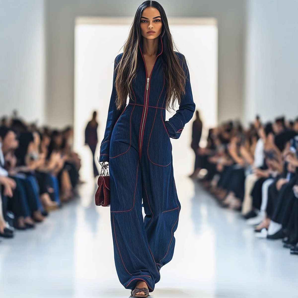 Cross-Border Amazon New Products Cross-Border Autumn and Winter Slim V Neck Casual Plus Size Women's Pure Color Large Flap Pocket Pants Jumpsuit