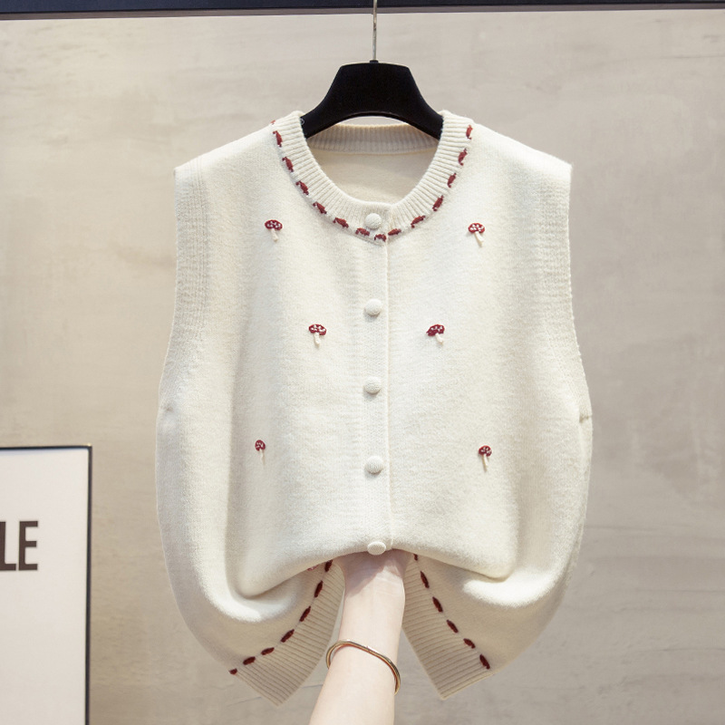 Cute Round-Neck Knitted Vest Cardigan for Women, New Autumn and Winter Style, Fresh and Layered Sweater Vest, Women's Top