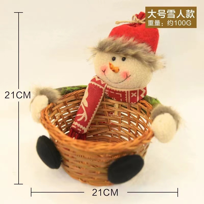 クリスマス装飾品クリスマスキャンディークリスマスイブリンゴバスケット老人雪だるま鹿人形編み竹バスケット置物|undefined