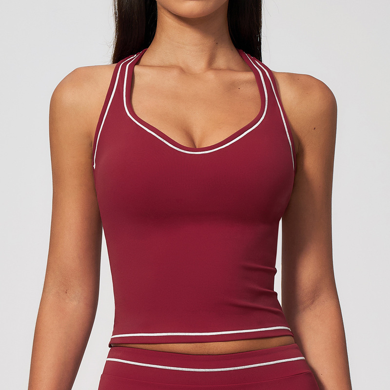 Dare to Show Contrasting Colors Cross-Border Yoga Vest I-Shaped Beautiful Back Brushed Comfortable Sports Vest Running Fitness Top 7028