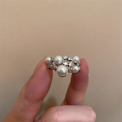 流星珍珠鋯石開口戒指女輕奢高級感食指戒ins風小眾設計個性指環