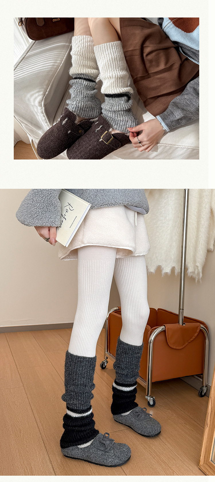 Scaldamuscoli Bootshang Calzini in maglia di cotone a contrasto di colore Calzini in lana da donna Scaldamuscoli Maillard spessi e caldi in stile retrò per polpacci_voghion.com