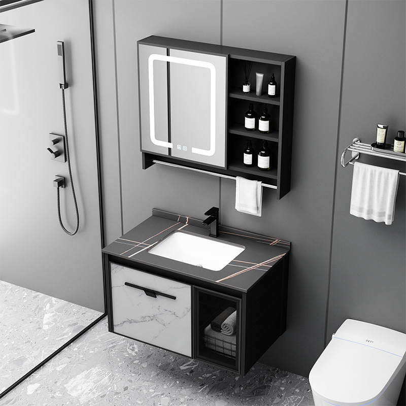 Aluminio espacio pequeño apartamento baño gabinete combinación integrado de cerámica Lavado de Manos lavabo lavado inteligente traje de baño