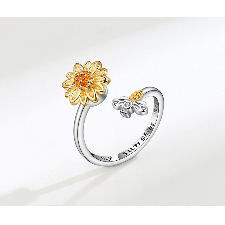 All Seasons Season 925 Sterling Silver Sunflower Open Rings Anxiety Ring 925 Sterling Silver Rings