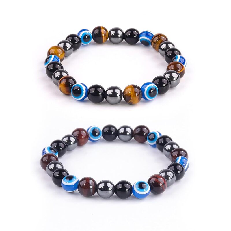 Cross-Border Evil Eye Bracelet Beaded Braided Obsidian Bracelet Magnet Obsidian Single Circle Tiger Eye Stone Bracelet