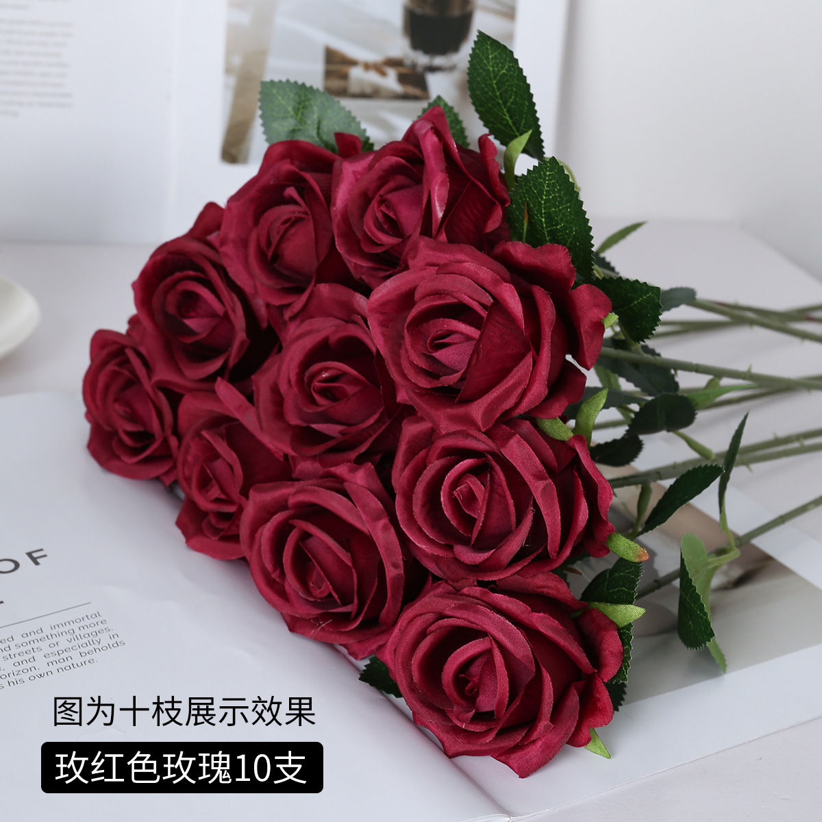 Ramo de Rosas Artificiales de Tela, Alta Simulación, para Hogar