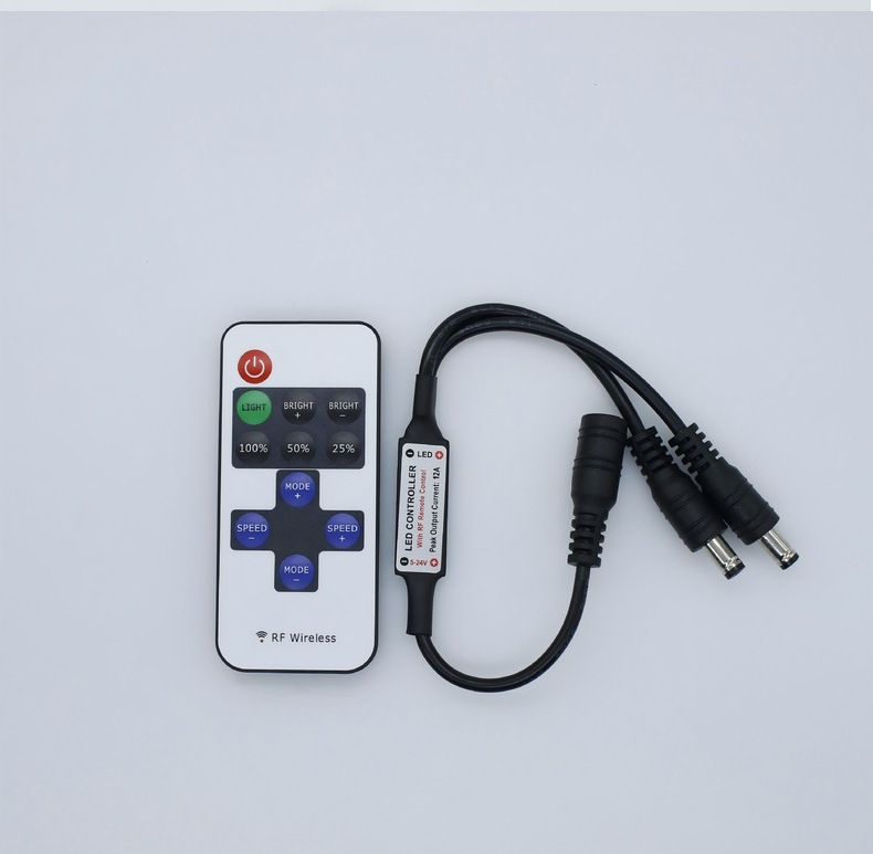 RF11 anahtarlı tek renkli kontrol cihazı DC başlıklı 5V LED ışık şeridi uzaktan kumandalı mini siyah ve kırmızı kablolu COB ışık şeridi dimmeri