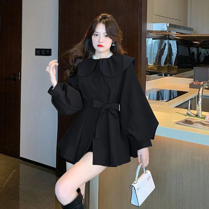 小个子灯笼袖娃娃领风衣女2025春秋款娃娃领外套收腰显瘦系带上衣|undefined