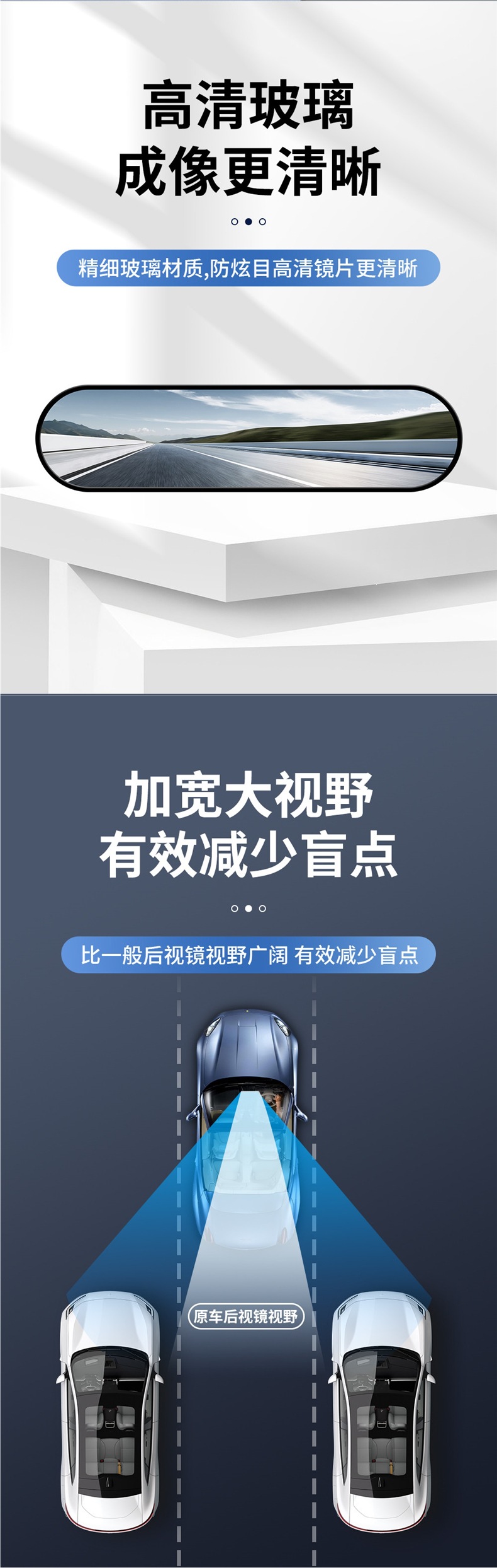 Car Rearview Mirror with Wide Field of View, Interior Auxiliary Mirror, Additional Suction Cup-Style Reversing Mirror, Anti-Glare Reflector, Universal Type