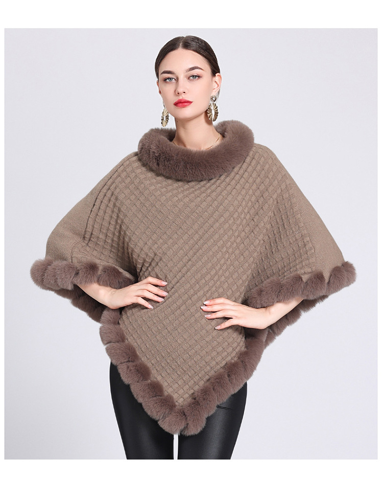 Pelzkragen Cape Cape Damen Strickpullover Pullover Cape Mantel_voghion.com