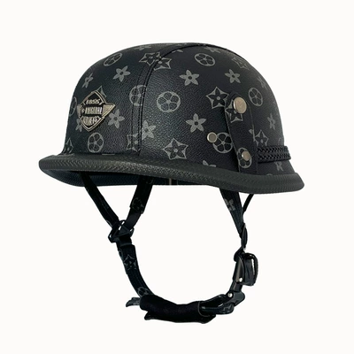 Motosiklet kaskı (dəbilqə) — Helmet Motorcycle Prince Helmet Handmade Leather - black-presbyopia-m