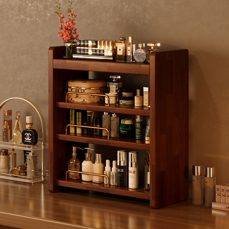 Caja de almacenamiento de cosméticos Escritorio de madera maciza Tocador de sensación premium Estante para productos para el cuidado de la piel Gabinete de almacenamiento de joyas de perfume