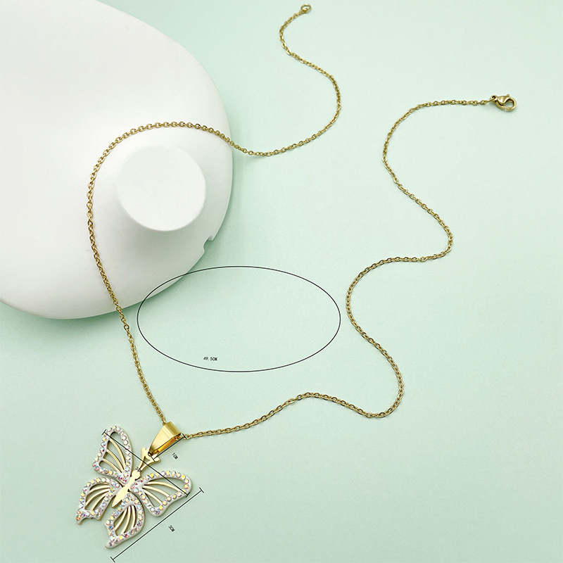 Fashion Butterfly Stainless Steel Titanium Steel Plating Zircon Pendant Necklace 1 Piece