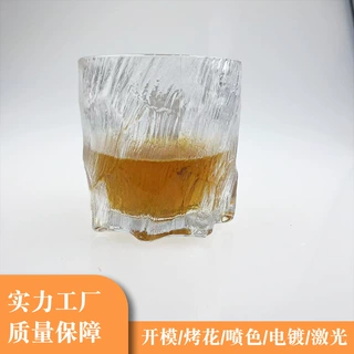 厂家直供定制加厚透明大容量威士忌玻璃水杯烤花电镀喷色