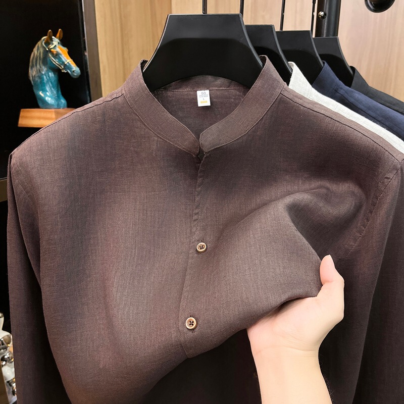 High-quality 100% linen long-sleeve men's shirt, 2026 autumn new collection, stylish business casual shirt for middle-aged men High-quality 100% linen long-sleeve men's shirt, 2026 autumn new collection, stylish business casual shirt for middle-aged men
