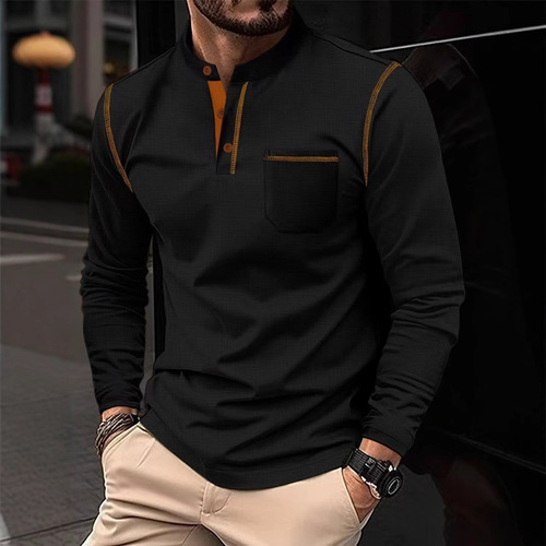 2025 Fashion Casual Small Check Sports Solid Color Five-Button Long Sleeve
