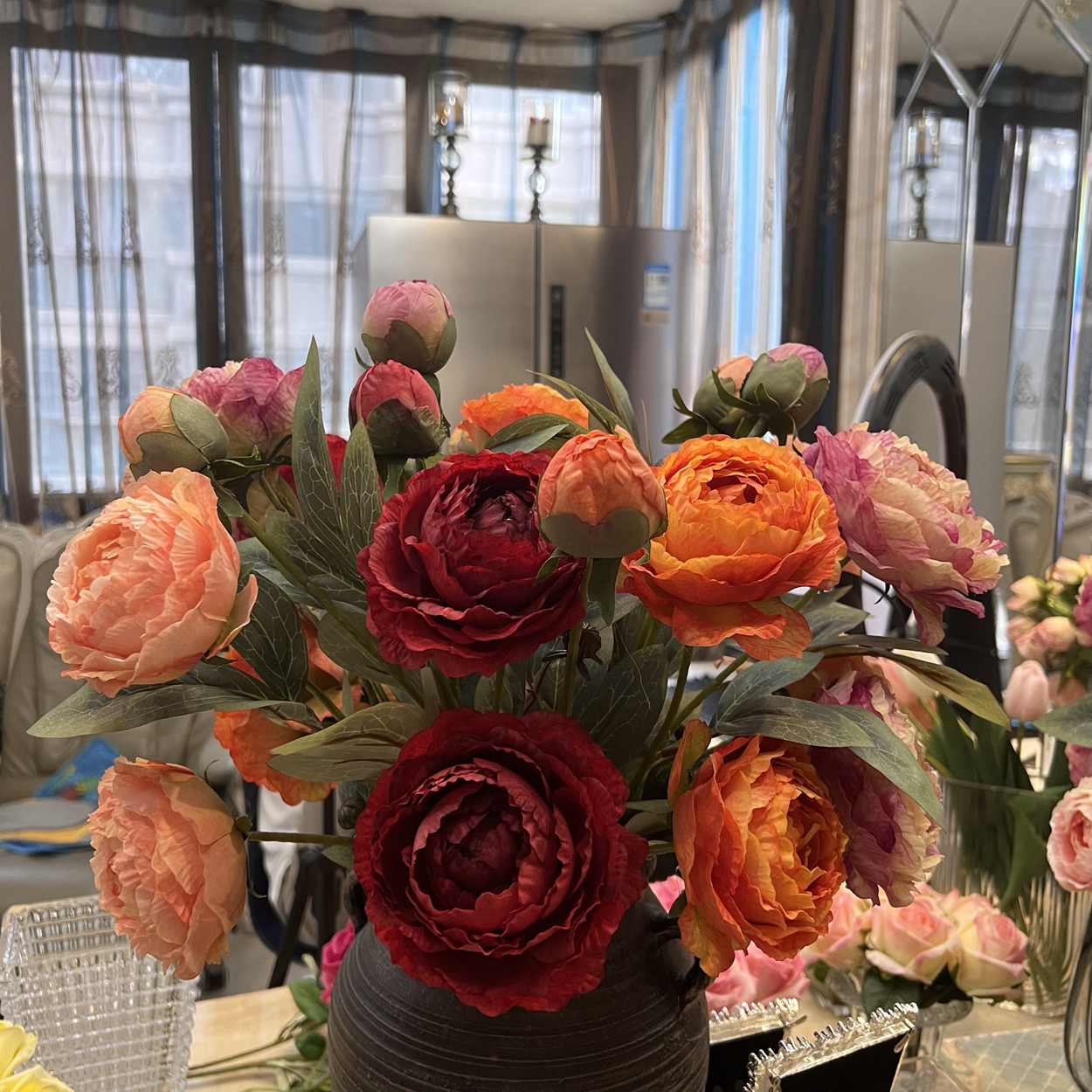 Anul Nou Simulare pictură în ulei bujor retro bujor decorare acasă flori de simulare flori artificiale ornamente florale_voghion.com