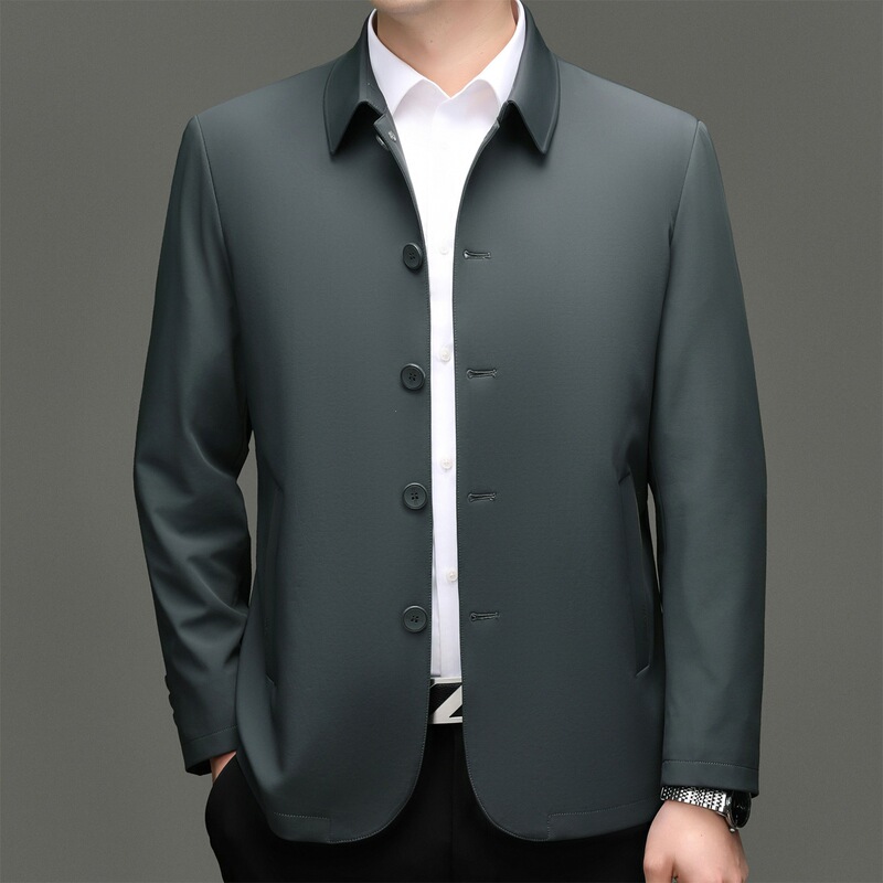 Autumn new collection: high-end, fashionable, single-breasted, collarless, and wrinkle-resistant casual jacket for middle-aged men Autumn new collection: high-end, fashionable, single-breasted, collarless, and wrinkle-resistant casual jacket for middle-aged men