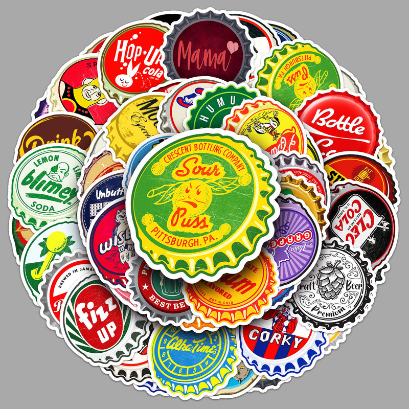 50 bottle cap stickers color cartoon graffiti creative waterproof decoration refrigerator computer thermos cup hand book stickers