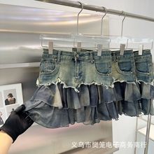 买手店 深圳南油设计师款荷叶边baby同款辣妹小短裙 牛仔半身裙