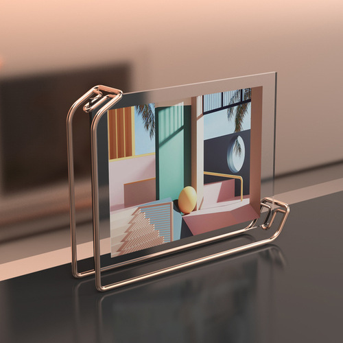 A4 gold metal photo frame stand double-sided display Nordic geometric metal glass photo frame rose for horizontal and vertical use