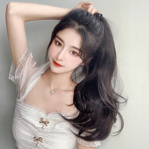 Amazon cross-border best-selling wig strap style long curly ponytail chemical fiber high-temperature wire live broadcast factory direct sale