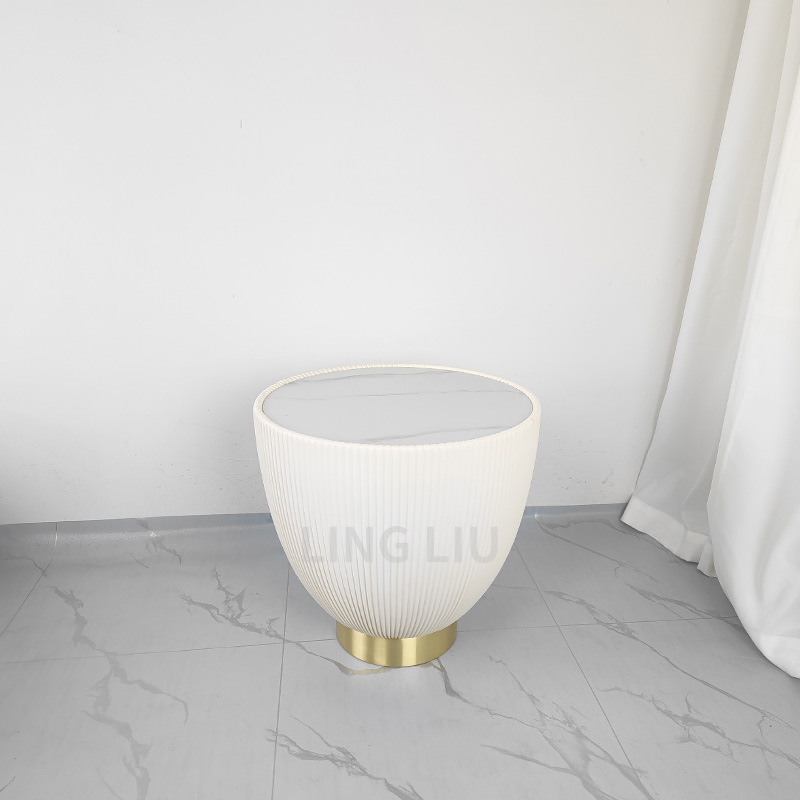 Mesa de centro de sala de estar moderna de lujo ligero nórdico, tamaño de apartamento pequeño doméstico, placa de roca redonda en forma de cuenco, mesa de centro pequeña redonda, estilo crema