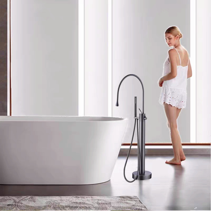 Direct from the Manufacturer: Floor-Standing Brass Faucet with Showerhead, Hot and Cold Water Faucet, Exposed Cylinder-Style, Household Use, Platinum Color
