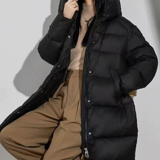 Velvet down jacket, long hat with down, white clothing, duck down, mid-length