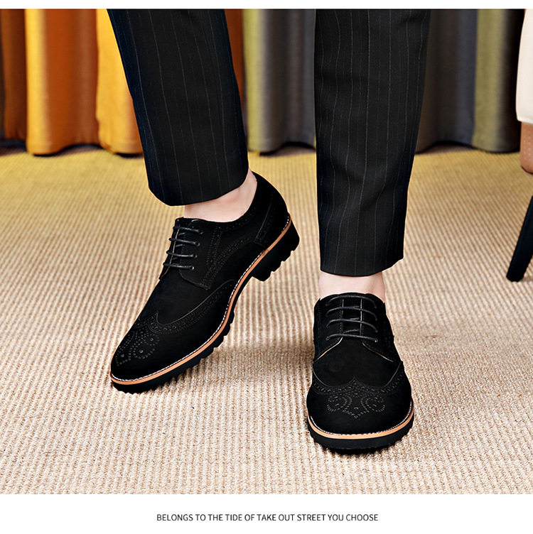 Giày Brogue nam da lộn phong cách Anh, giày lười mũi nhọn đế cao su, phối chỉ khâu — 858 kaki, 858 màu nâu sẫm, 858 đen chi tiết 10