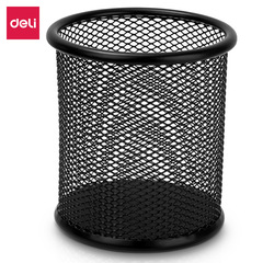 Wholesale Deli Stationery 9172 Pen Holder Metal Iron Mesh Round Office Desk Storage Hollow Black Pen Holder