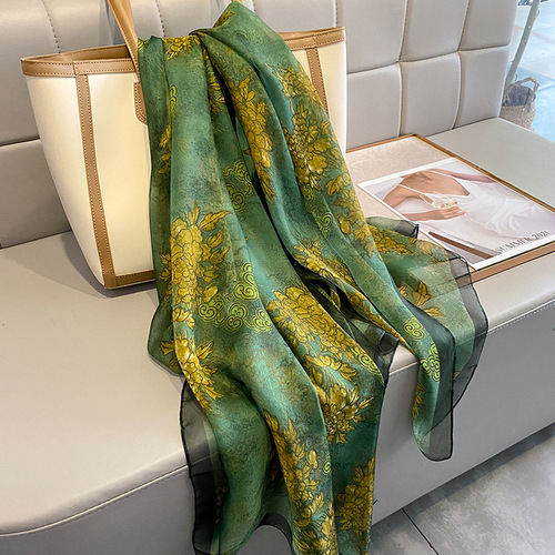 Silk scarf for women spring and autumn new style printed soft gauze extra large summer sun protection beach scarf women's gauze scarf shawl outer scarf