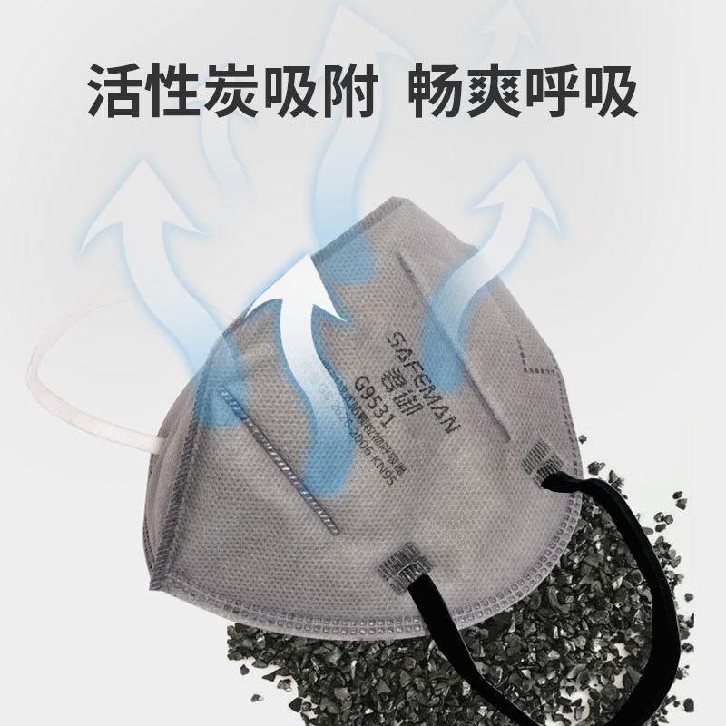 君御G9531活性炭防塵KN95耳帶裝修防甲醛除異味灰色批發