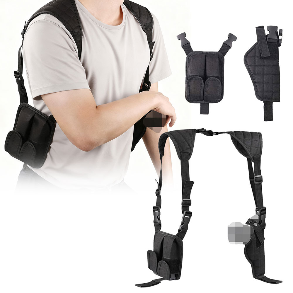 亚马逊双肩腋下枪套尼龙双联弹夹隐形枪套户外战术腰带枪托现货