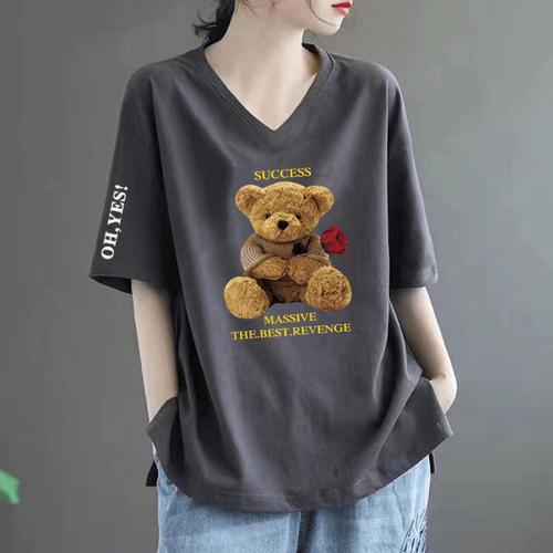 Summer Wear Cotton-Like Mother Short-Sleeve T-Shirt Women's V-Neck Top Plus Size Loose Simple Half-Sleeve Base Shirt