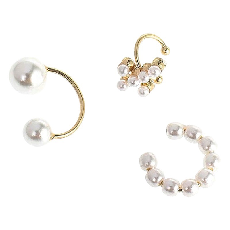 Clip de oreja nueva moda de moda diseño personalizado perla oreja clip de hueso temperamento femenino todo partido conjunto de tres piezas pendientes al por mayor