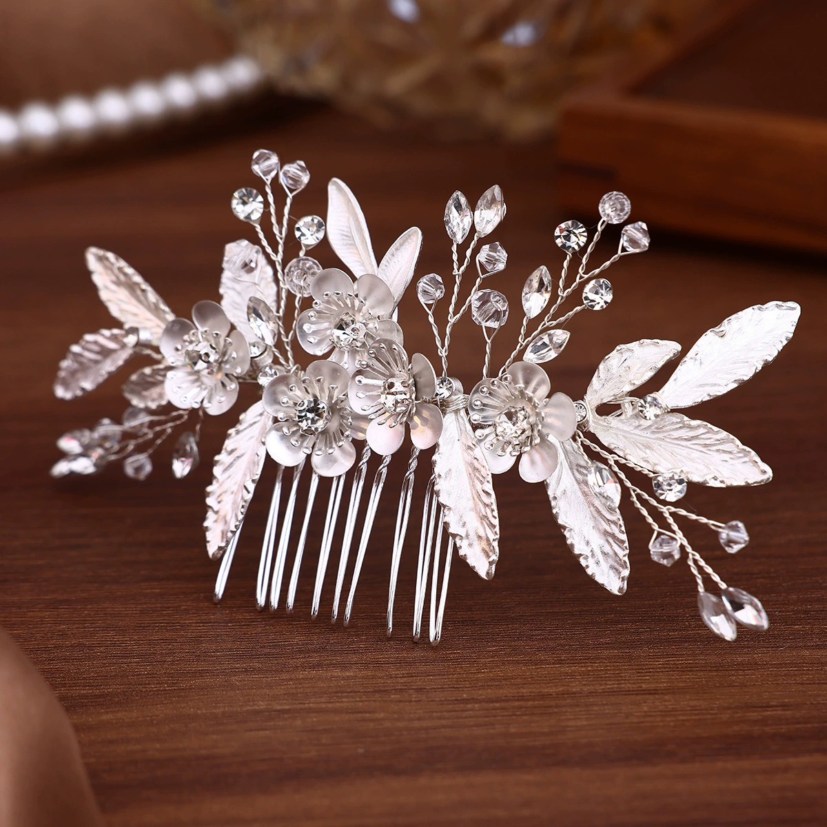 Silver hair accessory for bride handmade, European style, Amazon, flowered